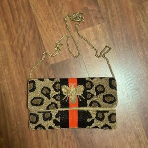 VICI Collection Purse with Beaded Design and Signature Bee